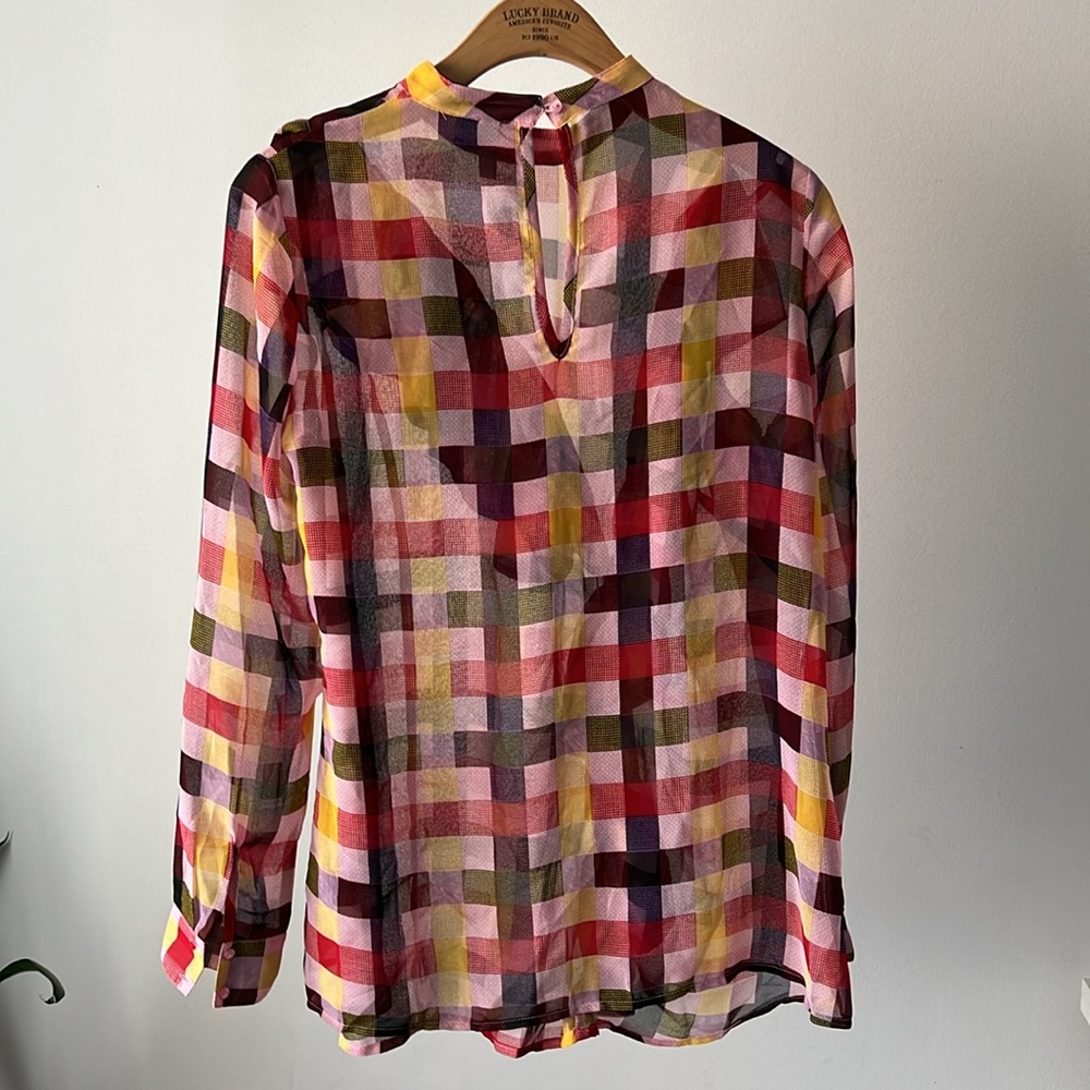 ASOS Checkered Ruffles Blouse Pink 6 - Picture 2 of 6